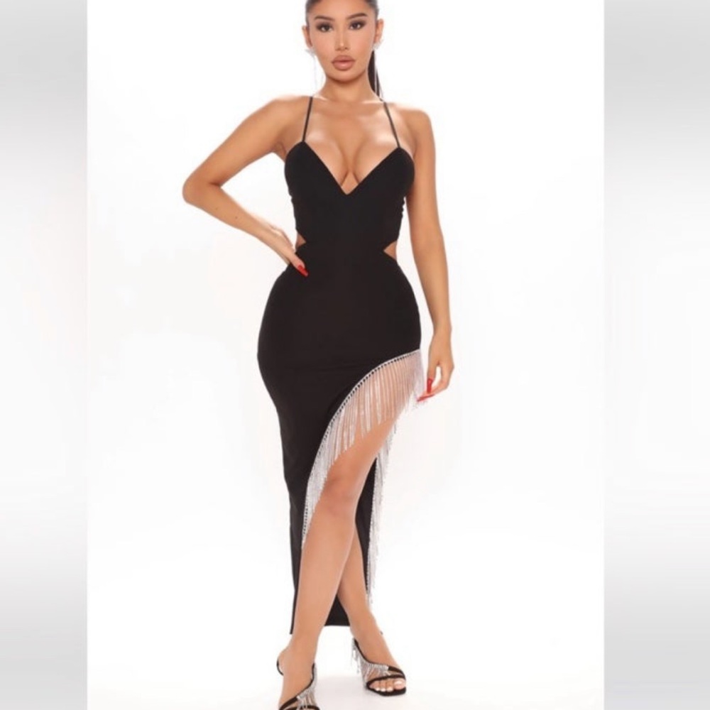 Fashion nova: Dripping In Elegance Midi Dress - Black